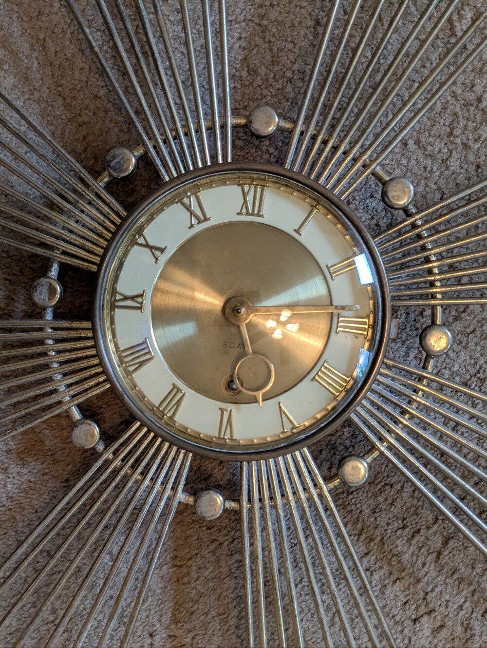 MCM Retro Starburst Sunburst Atomic Wall Clock Gold Germany Nostalgic - Picture 4 of 9